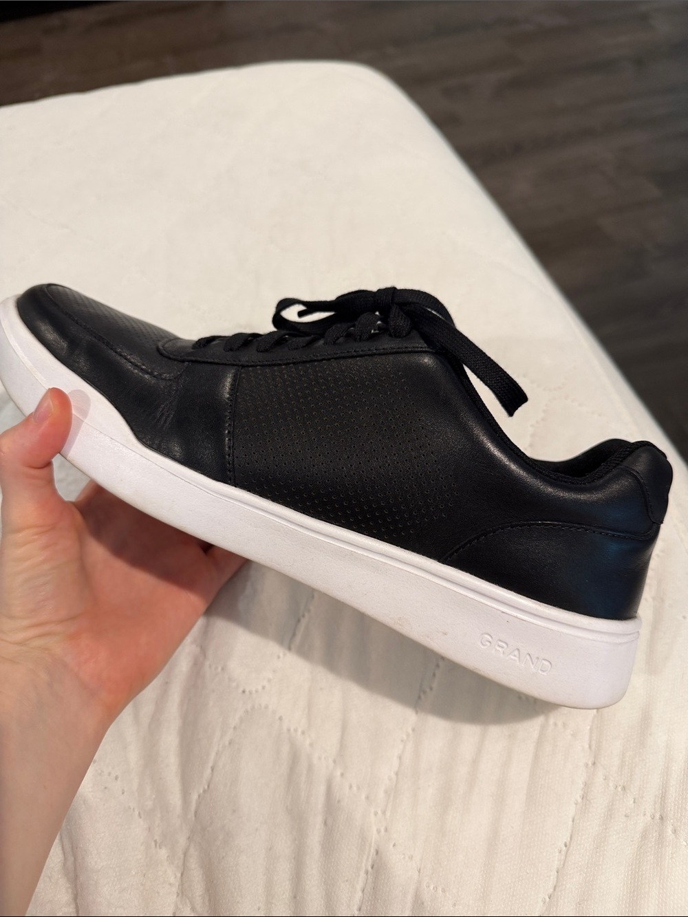 Cole Haan Black Leather Low-Top Sneakers with White Sole